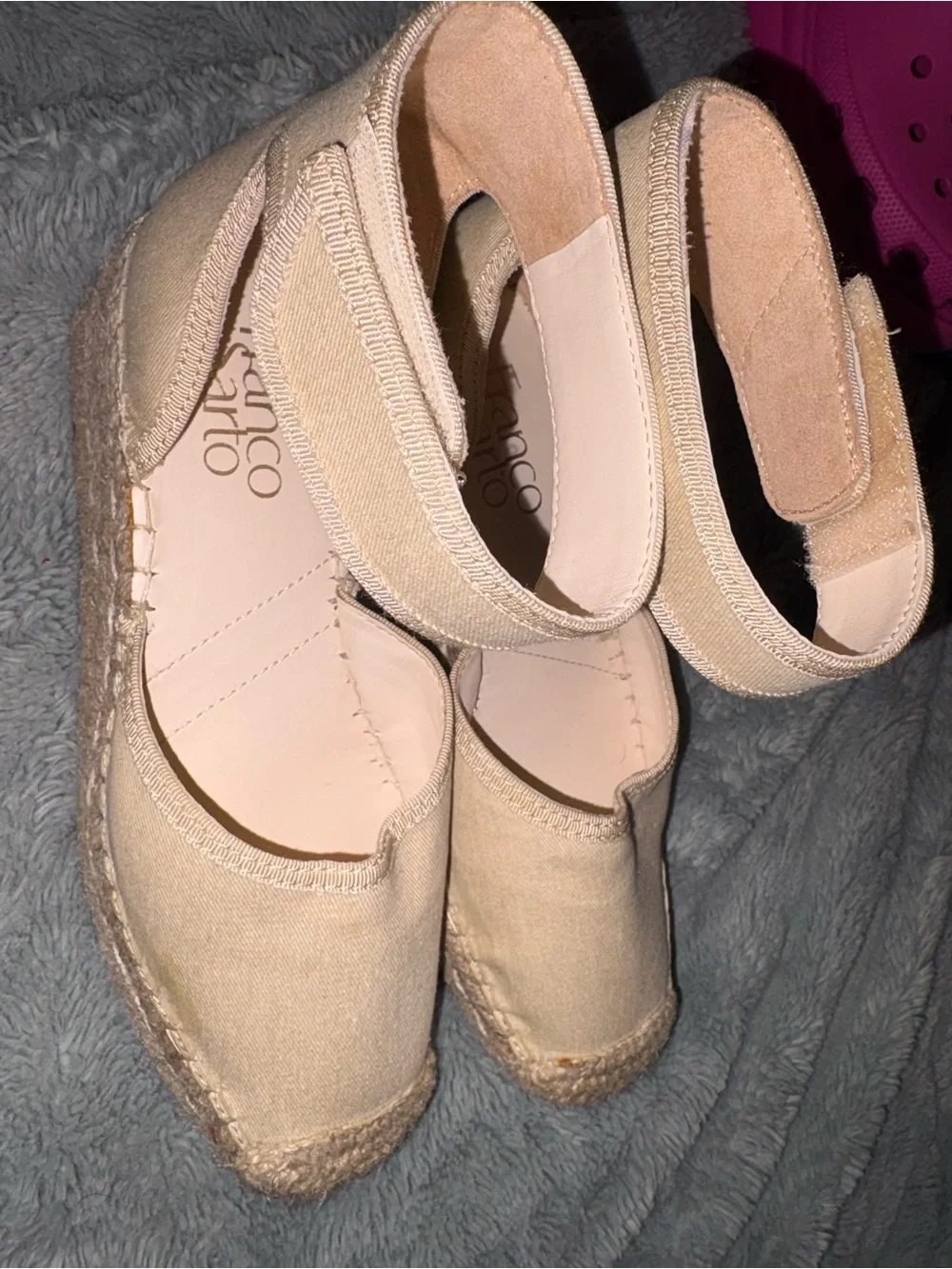 Franco Sarto Cream Espadrille Ankle-Strap Flats